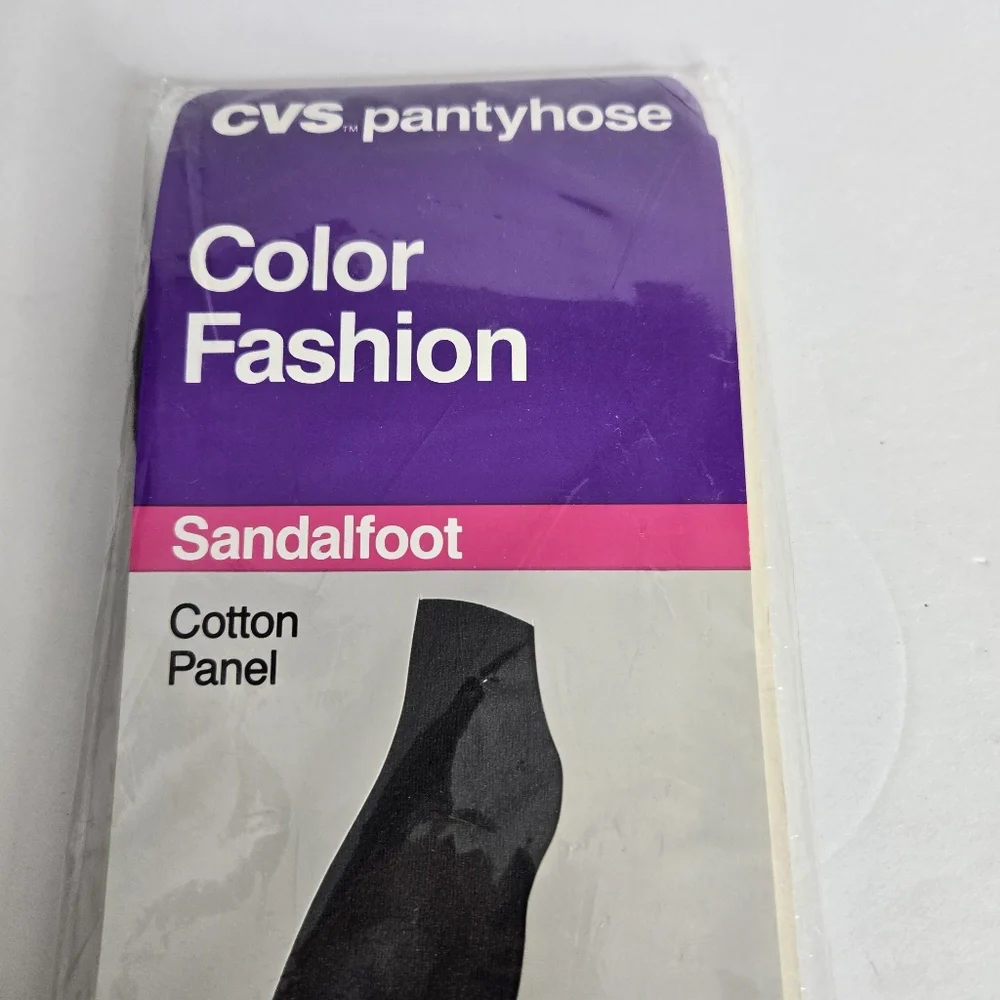 CVS Color Fashion Pantyhose Off Black Size Medium Tall Sandal Foot VTG NWT
